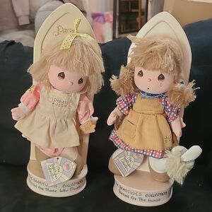 Precious Moments Dolls in Pink and Brown Attire Set Of 2